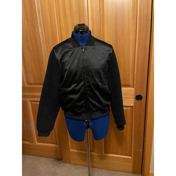 Adidas‎ Bomber Jacket Mixed Material Womens Small Black - Picture 2 of 12